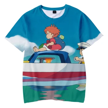 Nuo 3 iki 14 metų amžiaus vaikai marškinėliai Anime Ponyo ant Uolos marškinėliai Vasarą Vyrams, Moterims Laisvalaikio Kvėpuojantis T-shirt 3D Atspausdintas Viršūnes 4XL