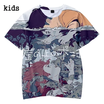 Nuo 3 iki 14 metų amžiaus vaikai marškinėliai Anime Ponyo ant Uolos marškinėliai Vasarą Vyrams, Moterims Laisvalaikio Kvėpuojantis T-shirt 3D Atspausdintas Viršūnes 4XL