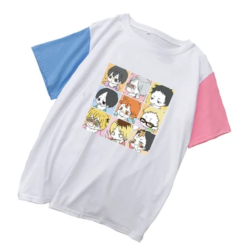 Vasarą Moteris Tshirts Rašybos Spalvų Sandūros Vatos Pagaliukai Atsitiktinis Harajuku Kawaii Haikyuu!! Anime Spausdinti Marškinėliai Moterims Korėjos Drabužių