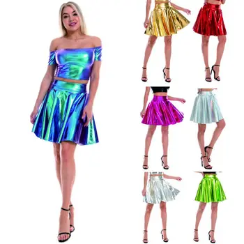Moterų sijonas pole dance rave drabužius holografinis drabužiai moterims, metallic sijonas rave kostiumai hip-hop sijonas seksualus naktinis klubas sijonas