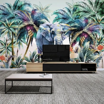 Pasirinktinius Nuotraukų Tropinių Augalų Kokoso Medžio Dramblys Akvarelė Sienų Tapybos 3D Gyvenamasis Kambarys, Valgomasis Kambarys, Sieninės Freskos Tapetai