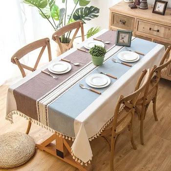 Nauja stiliaus medvilnės ir lino kutas staltiesė stačiakampio formos nėrinių krašto vandeniui atspari staltiesė vestuvių stalo dekoracija staltiesė