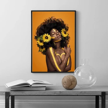 Oranžinė Nauja Juoda Moteris Mados plakatą, Drobė, Tapyba Spausdinti Kambarį Namų Dekoro Sienos Meno Tapybos Plakatas Neįrėminti