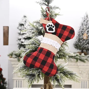 2 Vnt Šunelis Kalėdų Kojinės, Buffalo Pledas Didelių Kaulų Formos Augintiniai Kojinės Šunims Kalėdų Dekoracijos