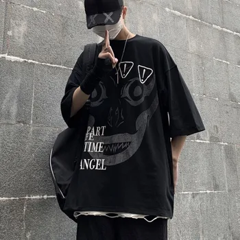 Vyrų, Moterų Gotikos Streetwear korėjos Stiliaus marškinėliai Hip-Hop Marškinėlius Ulzzang Harajuku Drabužius Vasarą Goth Kaukolė Siaubo