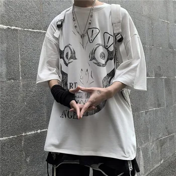 Vyrų, Moterų Gotikos Streetwear korėjos Stiliaus marškinėliai Hip-Hop Marškinėlius Ulzzang Harajuku Drabužius Vasarą Goth Kaukolė Siaubo