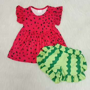 Kūdikių mergaičių Karšto pardavimo arbūzas drabužių boutique plazdėjimas rankovės viršuje pynimas šortai vaikams, madingi drabužiai vaikams rinkiniai apranga