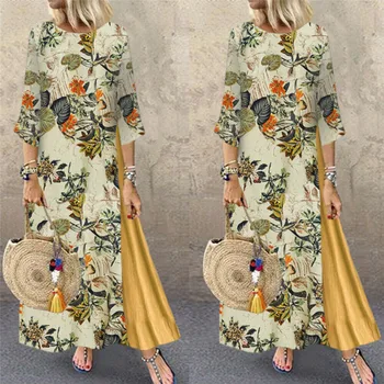 Moteriški Maxi Paplūdimio Suknelė 2019 M. Vasaros Pusė Rankovės Atsitiktinis Boho Kaftan Tunika Čigonų Etninės Stiliaus Gėlių Spausdinti Plius Dydis Suknelės S-5XL
