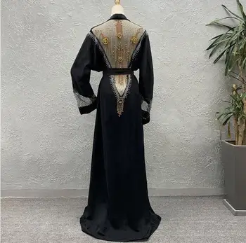 Musulmonų juoda abaja islamo drabužiai moterims Duobute kalnų krištolas Batwing Rankovės dubajus kaftan skraiste suknelė turkijos abaja