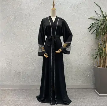 Musulmonų juoda abaja islamo drabužiai moterims Duobute kalnų krištolas Batwing Rankovės dubajus kaftan skraiste suknelė turkijos abaja