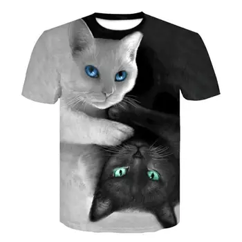3D katė print T-shirt vyrai/moterys vasarą juokinga trumparankoviai stiliaus atsitiktinis O-kaklo gyvūnų spausdinti cat street marškinėliai