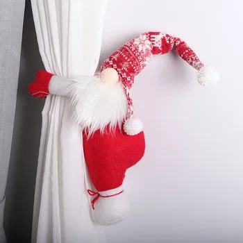 40# Naujas Santa Claus Ornamentu Megzti Vilnos Užuolaidų Paspaudę Durų Užuolaidos Mygtuką Beveidis Vyras Valdos Užuolaidos Namuose Kalėdos Dekoras