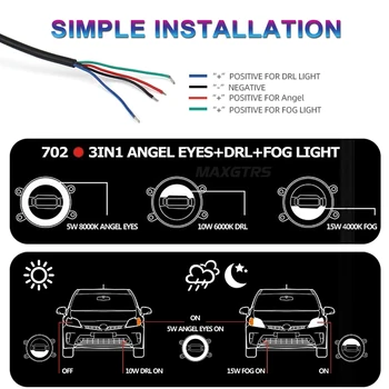 2x Universalus 3,0 colių Auto Šviesos diodų (LED Angel Eyes Šviesos važiavimui Dieną DRL Automobilio Rūko žibinto korpusą Foglamp Už 