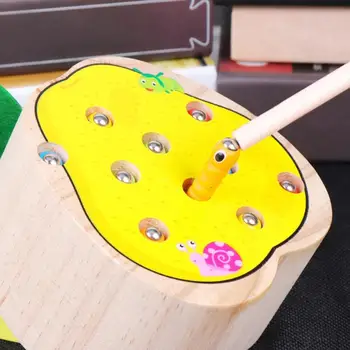 Karšto Kūdikių Mediniai Žaislai, 3D Puzzle Ankstyvojo Švietimo Žaislai Sugauti Žaidimas Kirminas Spalvų Pažinimo Magnetinio Braškių, Obuolių, Kriaušių