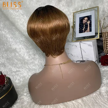 BLISS Spalvos Žmogaus Plaukų Perukai Brazilijos Trumpas Pixie Sumažinti Natūralių Plaukų Perukas Remy Pigiai Šalies Cosplay Pilna Mašina Padarė