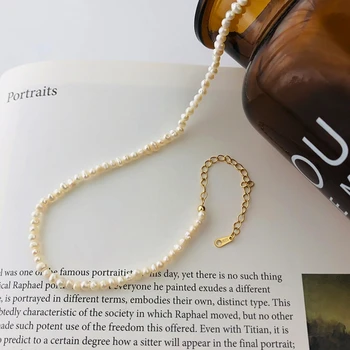 4mm Gamtinis Gėlo vandens Perlų Choker Karoliai Baroko perlų Papuošalai Moterims su Sterlingas Sidabro Papuošalų Užsegimas Miela Dovana