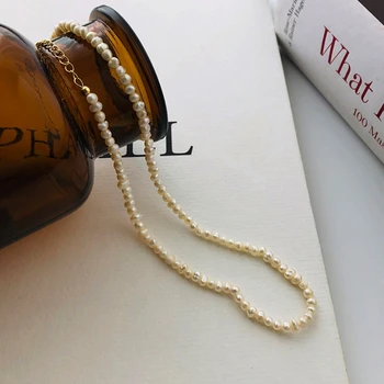 4mm Gamtinis Gėlo vandens Perlų Choker Karoliai Baroko perlų Papuošalai Moterims su Sterlingas Sidabro Papuošalų Užsegimas Miela Dovana