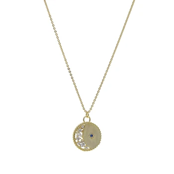 Aukso monetos karoliai geometrinis Turas diskoteka Disko pakabukas su išgraviruotu cz Moon star kalėdų dovana klasikinis mados juvelyrika