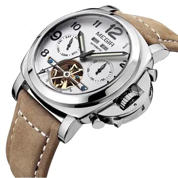 MEGIR Vyrų Skeletas Automatinis Laikrodžiai Didelis Ciferblatas Chronograph Kariniai Laikrodžiai Japonijoje Miyota Mechaninė Relogio Masculino Siųsti