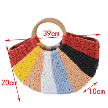 Mados Naujų spalvų kratinys šiaudų maišą Rankomis austi maišelį Paprasta retro laisvalaikio rankinės didelis maišas
