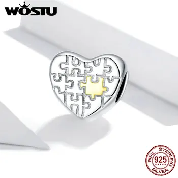 WOSTU Originalaus Dizaino 925 Sterlingas Sidabro Puzzle Širdies Granulių Žavesio Tinka Sidabro Apyrankė Bangle 