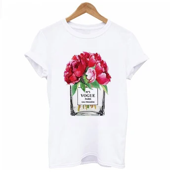Nauji marškinėliai Moterims Mados kvepalai atspausdintas T-shirt Harajuku estetika T-shirt moterų baltos viršūnės drabužių, O-neck Tee Streetwear