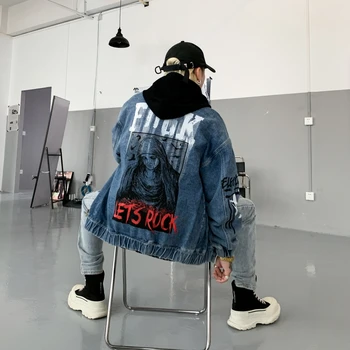 Mergelės Marijos Džinsai, Striukės Vyrams Streetwear Blue Cargo Džinsai Švarkai Hip-Hop Retro Kaubojus, Liemenės, Paltai Vyrų Outwear 2020 m.