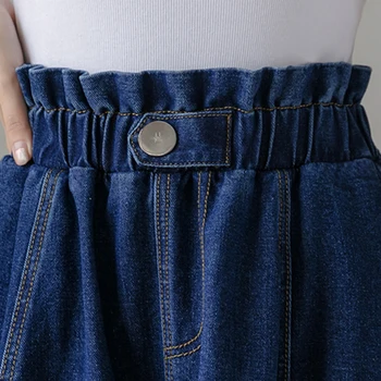 Rudenį Streetwear-Line Ilgas Džinsinis Moterų Sijonas Vasaros 2020 Mados Kišenės Ruožas Juosmeniu Džinsai Sijonas, tamsiai Mėlynos Faldas Mujer