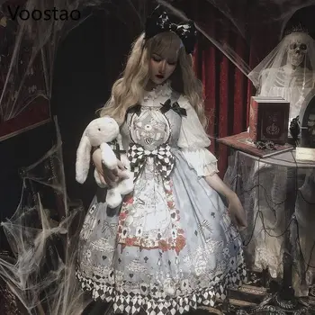 Japonijos Gothic Lolita Dress Merginos Vintage Dark Funeral Lolita Jsk Suknelė Moterims Harajuku Kietas Rankovių Punk Suspender Suknelės