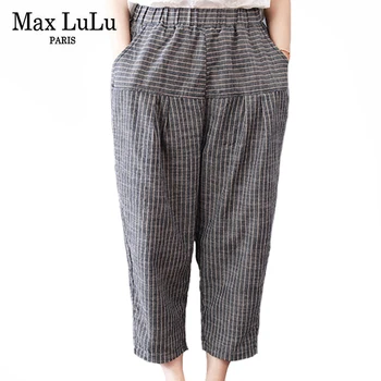 Max LuLu Korėjos Mados Naujų Dizainerių Pavasario Ponios Lino Elastinės Kelnės, Moteriški Prarasti Spausdinti Kelnės Moteriška Negabaritinių Pantalons
