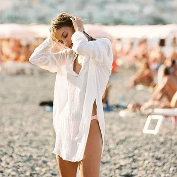 Moterų maudymosi kostiumėlį Paplūdimio Cover Up Marškinėliai Bikini Paplūdimio Moterų Maudymosi Kostiumą Atsitiktinis Paplūdimio Suknelė Danga-ups, Baltas Paplūdimio Tunika
