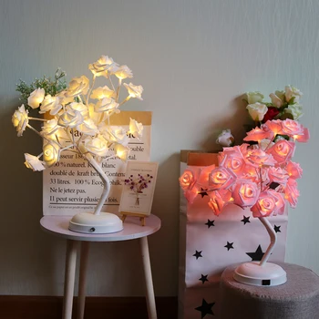 Romantiška Rožė Gėlių Eglučių Žiburiai Baterija ir USB Naktį Lempa Vestuvių Valentino Dienos Įvykis Šalies Girliandą Dekoratyvinis