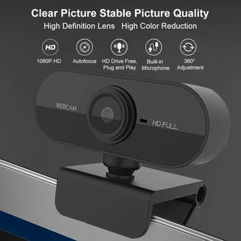 Full HD 1080P Kamera, Kompiuteris PC Web Kamera su Mikrofonu Sukasi Kameros Live Transliacijos Vaizdo Skambučių Konferenciją Darbą