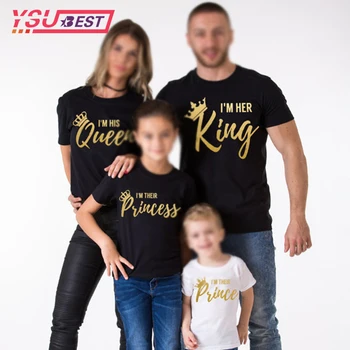 2019 Motina Dukra Šeimos Atitikimo Komplektus Atitikimo Tėvas, Motina, Dukra, Sūnus Drabužių Medvilnės marškinėliai Karalius ir Karalienė Šeima Atrodo