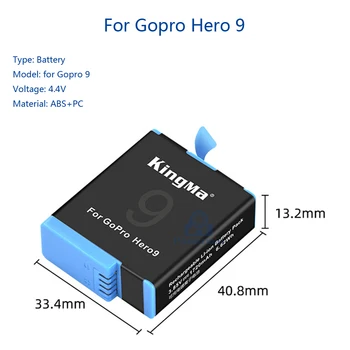 Kingma 3PCS Už Gopro Hero 9 Veiksmai, Fotoaparatas, Baterija 4.4 V 1720mAh LCD Dvigubas Kroviklis Rinkinyje Maitinimo Adapteris Atveju Tipo C Įkrovimo lizdas