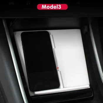 Už Tesla Model 3 Anglies Pluošto ABS Belaidis Kroviklis Dual USB jungtimis, Greitas Įkroviklis Telefonai Konsolė Auto Interjero Priedai