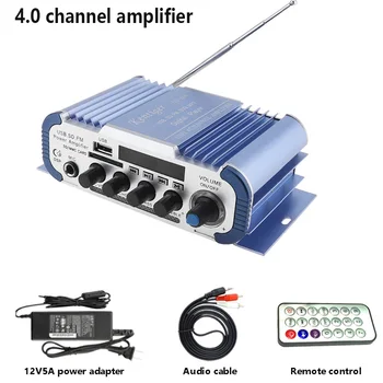Kentiger HY-604 4.0 Kanalų Stereo Galios Stiprintuvas Su 12V5A Adapteris, AV Kabelis, USB, SD, FM Profesinės Karaoke Amp Automobilių