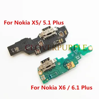 1x Originalus USB Įkrovimo lizdas Flex Kabelis Skirtas Nokia X6/ 6.1 Plius X5/ 5.1 Plius Doko Jungtis Įkrovikliui Mic Mikrofonas Valdybos Modulis