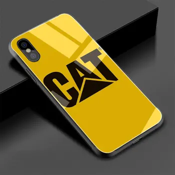 Caterpillar logotipą, Grūdintas Stiklas TPU Juoda Atveju iPhone, SE 2020 m. 11 Pro X arba 10 8 7 6 6 S Plius Xr Xs Max