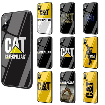 Caterpillar logotipą, Grūdintas Stiklas TPU Juoda Atveju iPhone, SE 2020 m. 11 Pro X arba 10 8 7 6 6 S Plius Xr Xs Max