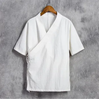 Vyrai, Medvilnės Patalynė Trumpas rankovės Kung Fu Marškinėliai Klasikinis Kinų Stiliaus Tang Drabužių Dydis M-6XL