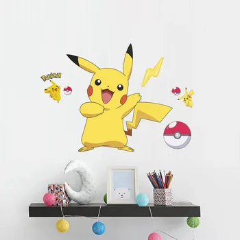Naujas Pikachu Sienų Lipdukai Animacinių filmų Pokemon PVC Lipdukai, Vaikų Kambario Durų Lova gyvenamojo Kambario, Apdaila, Namų Dekoro Meno Lipdukai