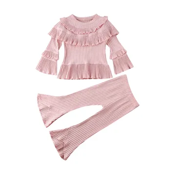 JAV Bamblys Baby Girl Drabužiai Pynimas ilgomis Rankovėmis Viršūnes, T-marškinėliai, Ilgos Kelnės, Komplektai, Princesė Mergina Drabužių Rinkinys 1-6T