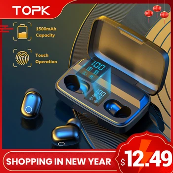 TOPK TWS Bluetooth V5.0 Belaidės Ausinės pirštų Atspaudų Touch 