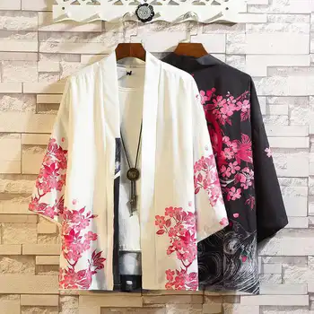 Japonijos Tradicinių Kimono Megztinis Vyrams Harajuku Streetwear Samurajus Kostiumas Yukata Vyrų Haori Obi Kimonos Moteris 2020 M. Vasarą