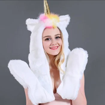 Moterų, Merginų, Suaugusiųjų Dovanos Seksualus Kostiumai LED Dirbtiniais Kailiais Hat Gyvūnų Vienaragis Šiltas Gyvūnų Kepurė Šalikas Su Kišenėje Šalies Naujovė Cosplay