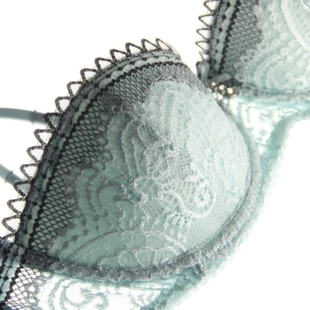 Šviežia žalia seksuali moteris liemenėlė ir juosmenėlės nustatyti nėriniais, skaidrus pusė puodelio plonos medvilnės merginos artimieji siuvinėjimo apatiniai A-E 70-95