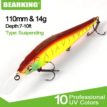 Bearking puikus veiksmų A+ žvejybos masalas, įvairių spalvų, minnow suku 110mm 14g,Volframo kamuolys 2017 karšto modelis suku masalas