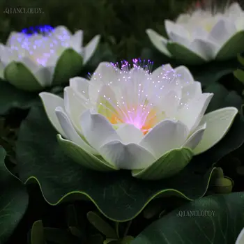 Dirbtinis vandeniui Led Optinio pluošto Šviesos Plūduriuojantis white Lotus gėlės Vadovai Lily vestuves Naktį Šviesos plūduriuojantis D55