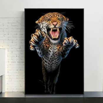 Šokinėja Piktas Cheetah Plakatas Ir Spausdina Ryškias Laukinių Gyvūnų Leopard Nuotrauką Ant Drobės Namų Dekoro Sienos Meno Tapybos Už Kambarį